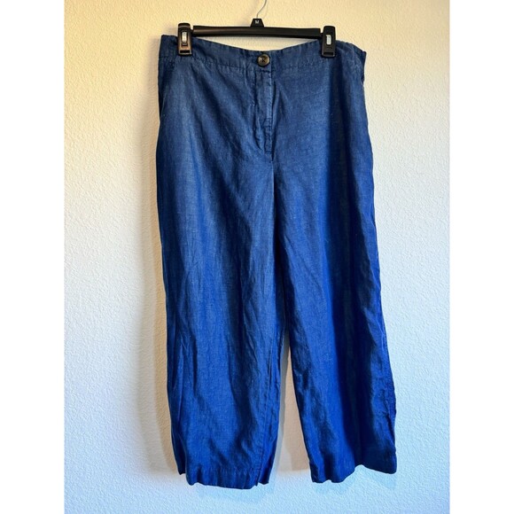 Ann Taylor Pants - Ann Taylor Women's Blue Chambray Linen Crop Pants High Rise Pockets 12 Petite